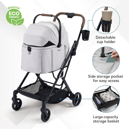 ibiyaya Tinker Pet Stroller for Small Dogs and Cats – 3-in-1 Pet Carrier, Dual-Opening Canopy