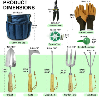 Garden Tools Set – Premium Stainless Steel Gardening Hand Tools with Solid Beechwood Handle