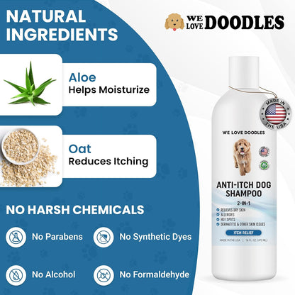Premium Anti Itch Dog Shampoo for Sensitive Skin, Made in USA, Dry Skin Treatment for Dogs, Great