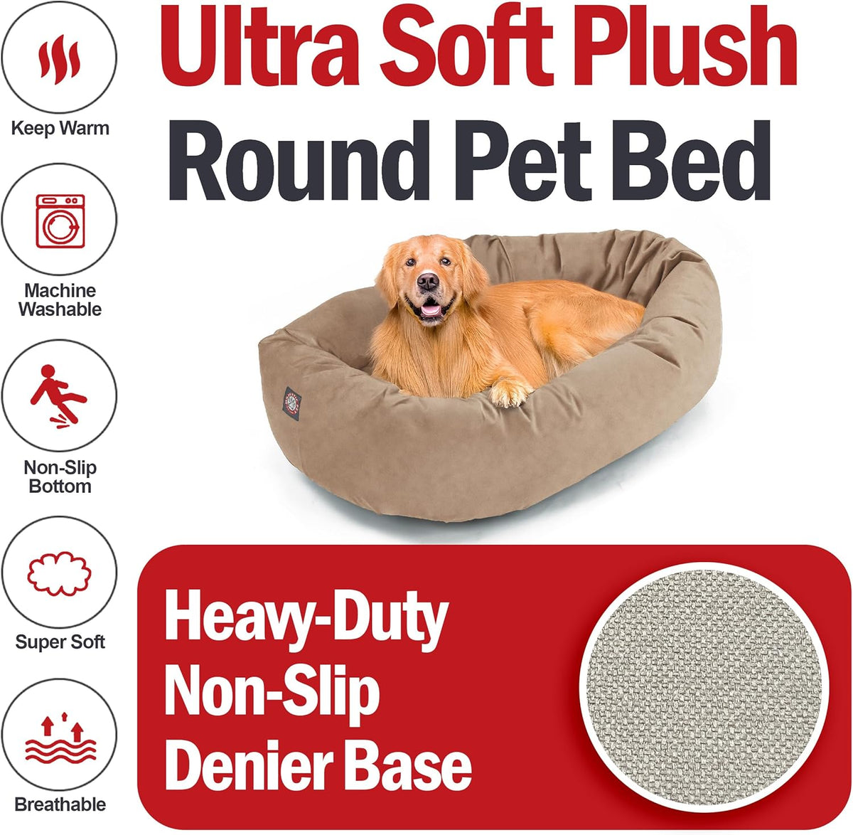 Majestic Pet 40 Inch Suede Shredded Memory Foam Mix Calming Large Dog Bed Washable 40 x 29 x 9