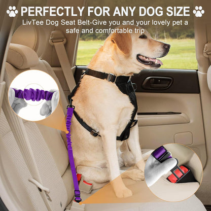 LivTee Dog Seat Belt for Car, Retractable Pet Safety Harness, Adjustable Nylon Dog Seatbelt Leash