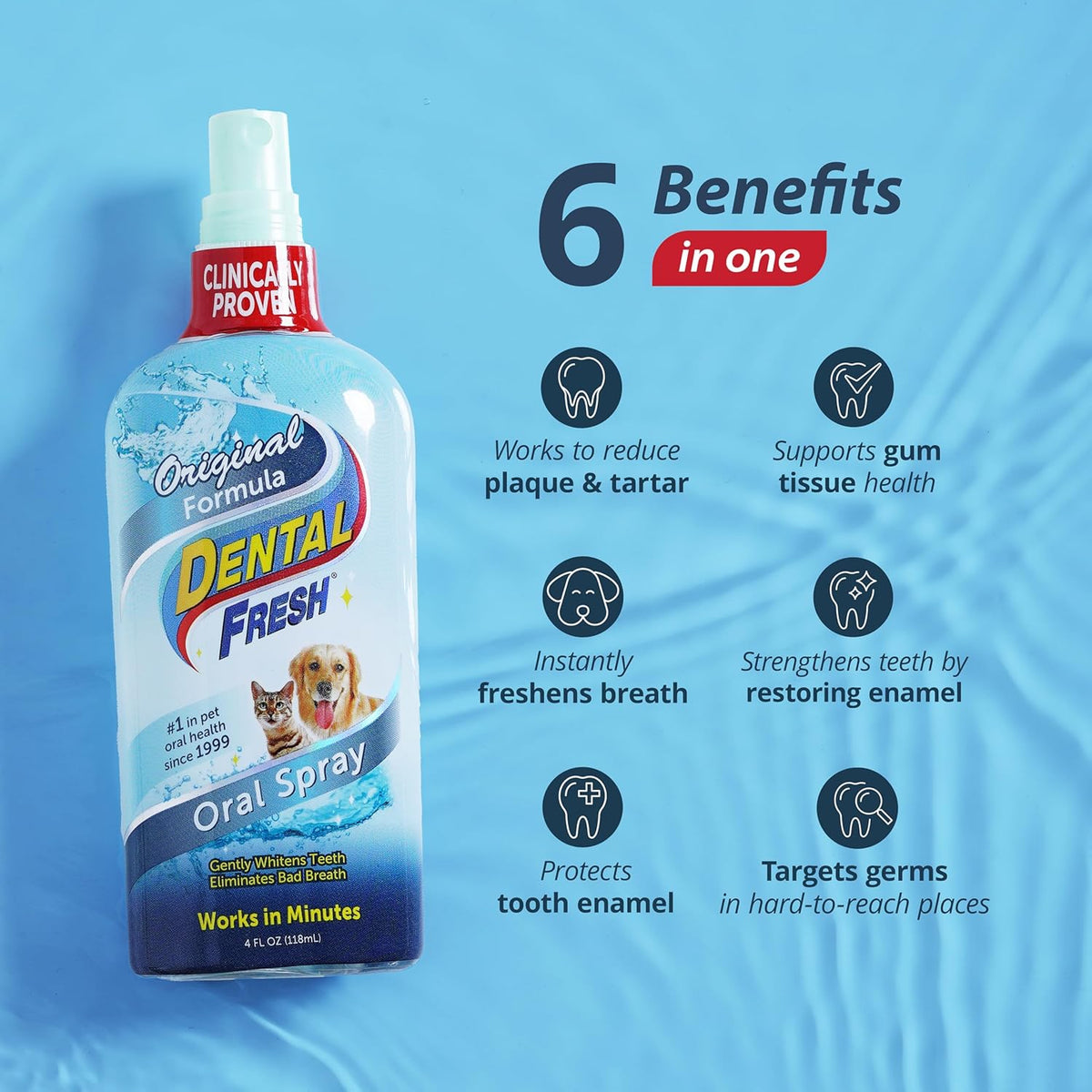 Dental Fresh Oral Spray for Dogs and Cats, Eliminates Bad Breath and Protects Their Teeth & Gums, 4