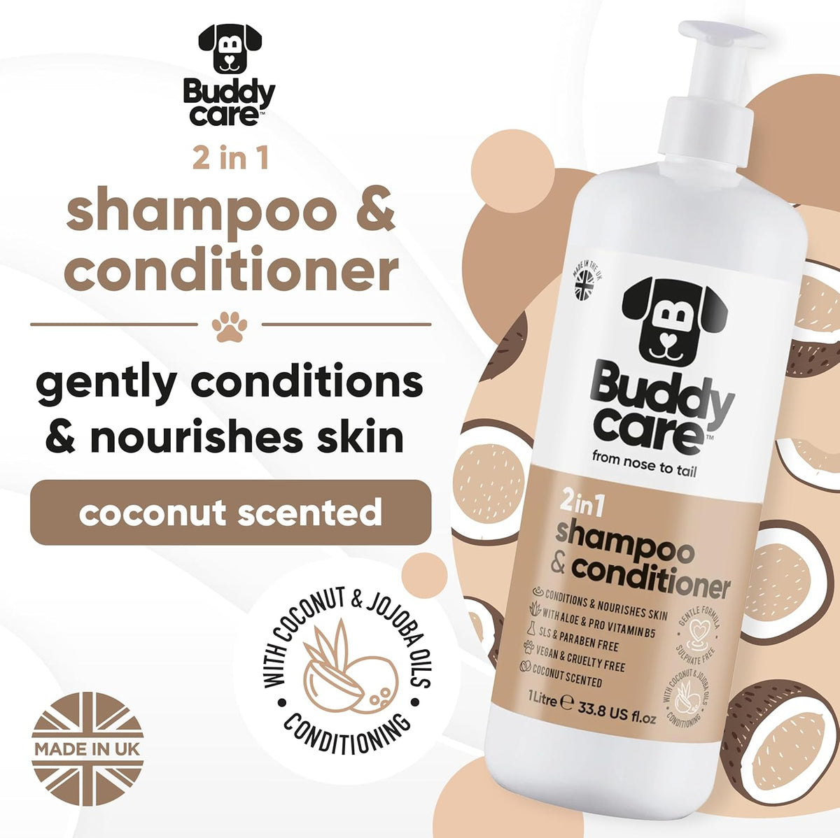 2in1 Dog Shampoo & Conditioner by Buddycare | Coconut Scented | with Aloe Vera and Pro Vitamin B5