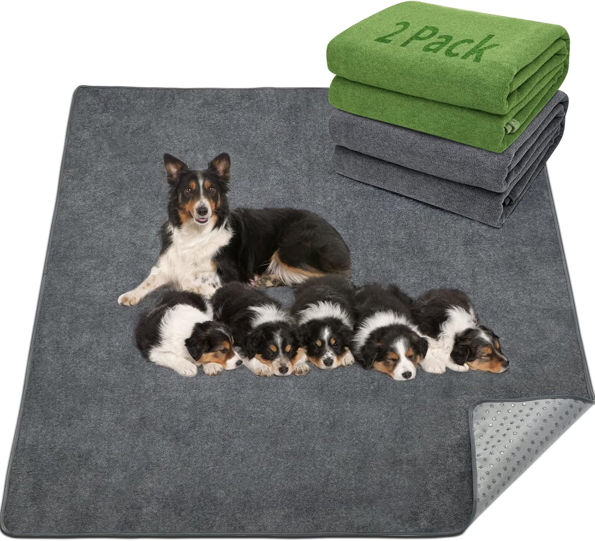 LOOBANI 2 Packs Extra Large Reusable Dog Mat for Floor, Non-Slip Washable Pee Pads for Dogs, Fast