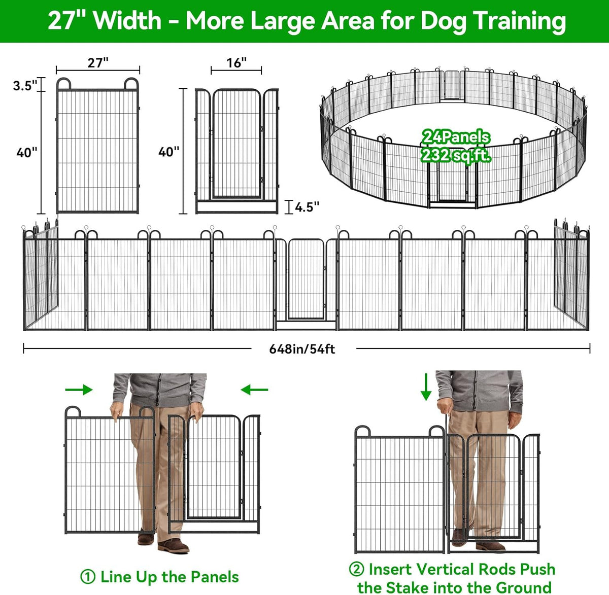 Dog Playpen Outdoor 24 Panels Heavy Duty Dog Fence 40" Height Anti-Rust with Doors Portable for RV