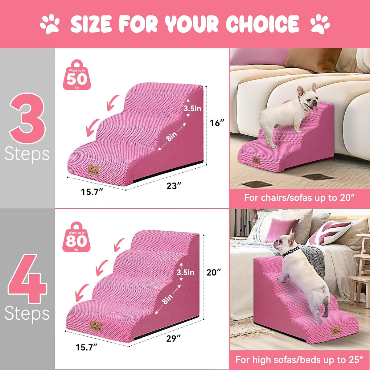 Dog Ramp and Stair for Bed 16" H-20 H,3-Step Cat Stair for Sofa and Chair,4-Step Dog Ramp for High