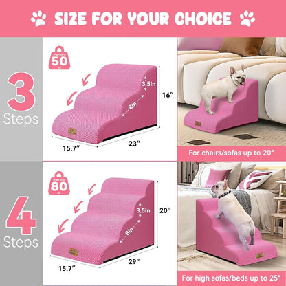 Dog Ramp and Stair for Bed 16" H-20 H,3-Step Cat Stair for Sofa and Chair,4-Step Dog Ramp for High
