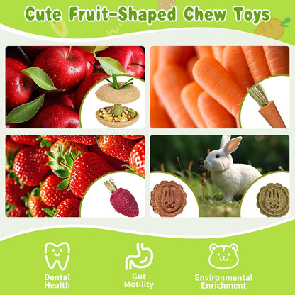 10 PCS Guinea Pig Chew Toys for Teeth, Rabbit Chew Toys Contain Natural Timothy Apple Core, Grass