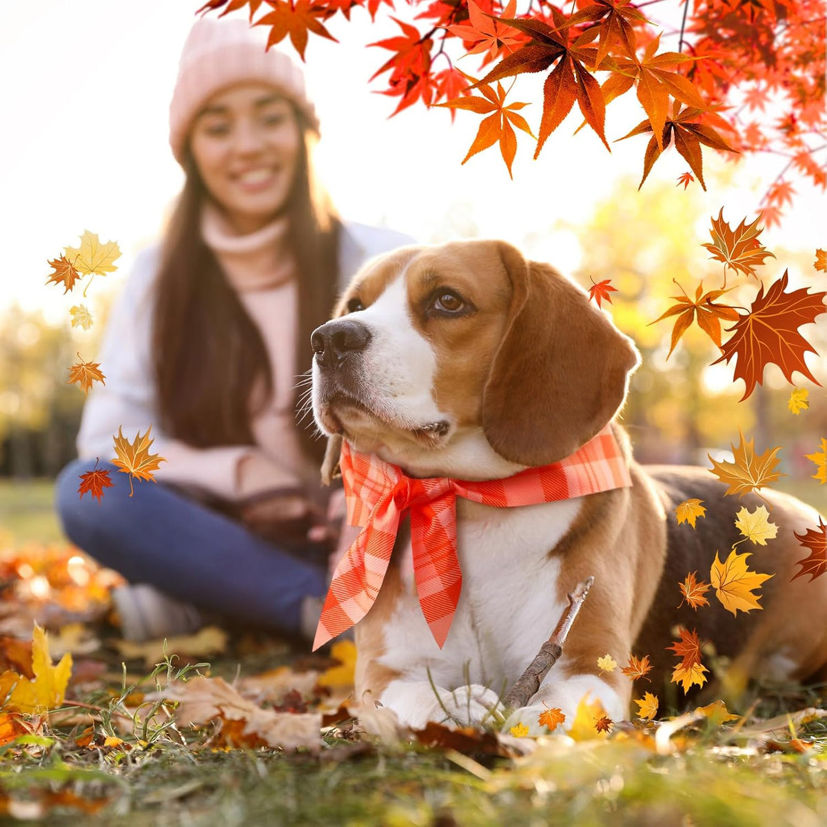 Abbylike 50 Pcs Fall Plaid Dog Bandanas Bulk Thanksgiving Bandanas for Dogs Triangle Kerchief Bib