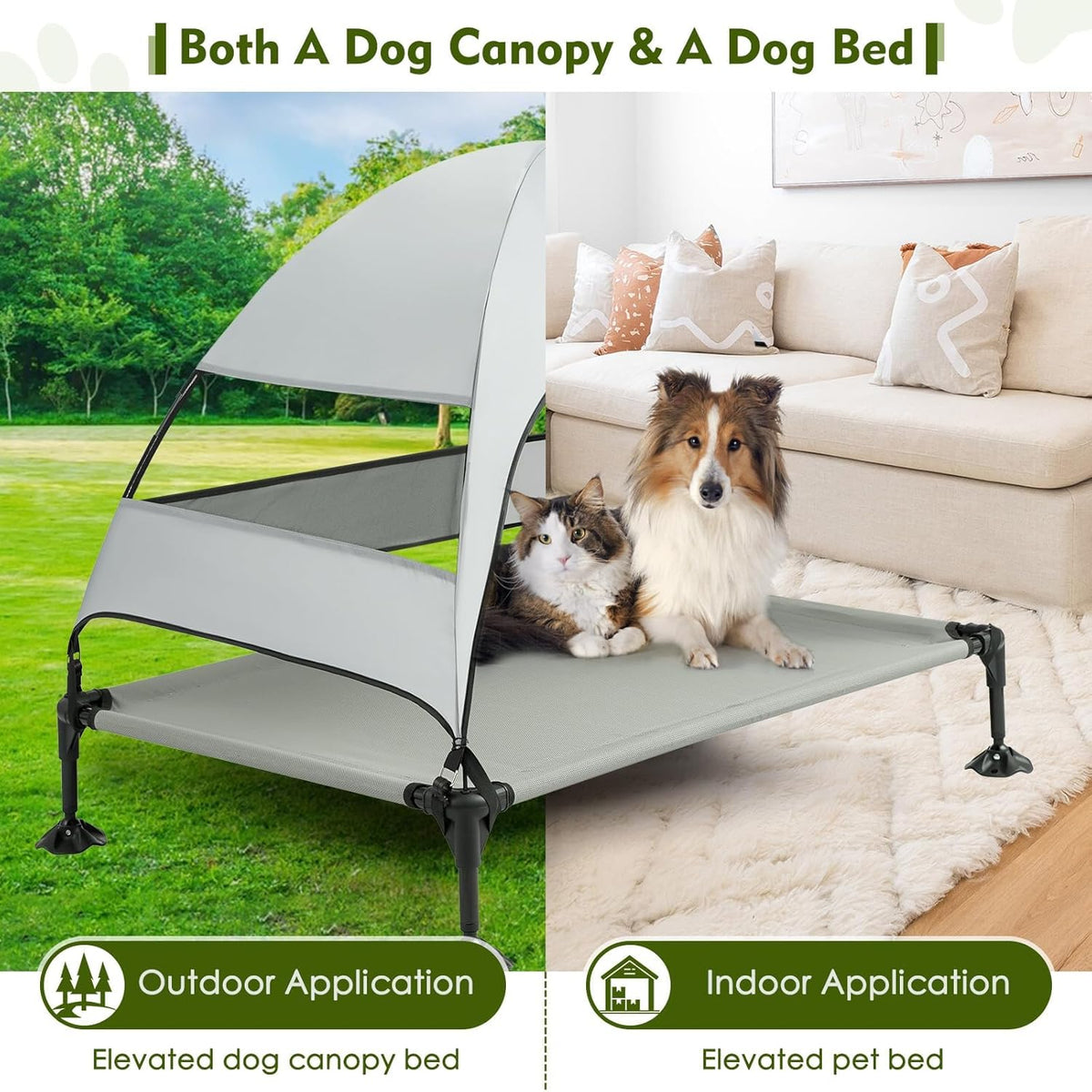 Upgraded Elevated Dog Bed with Canopy, Portable Raised Outdoor Dog Bed with Stable Anti-Slip Feet