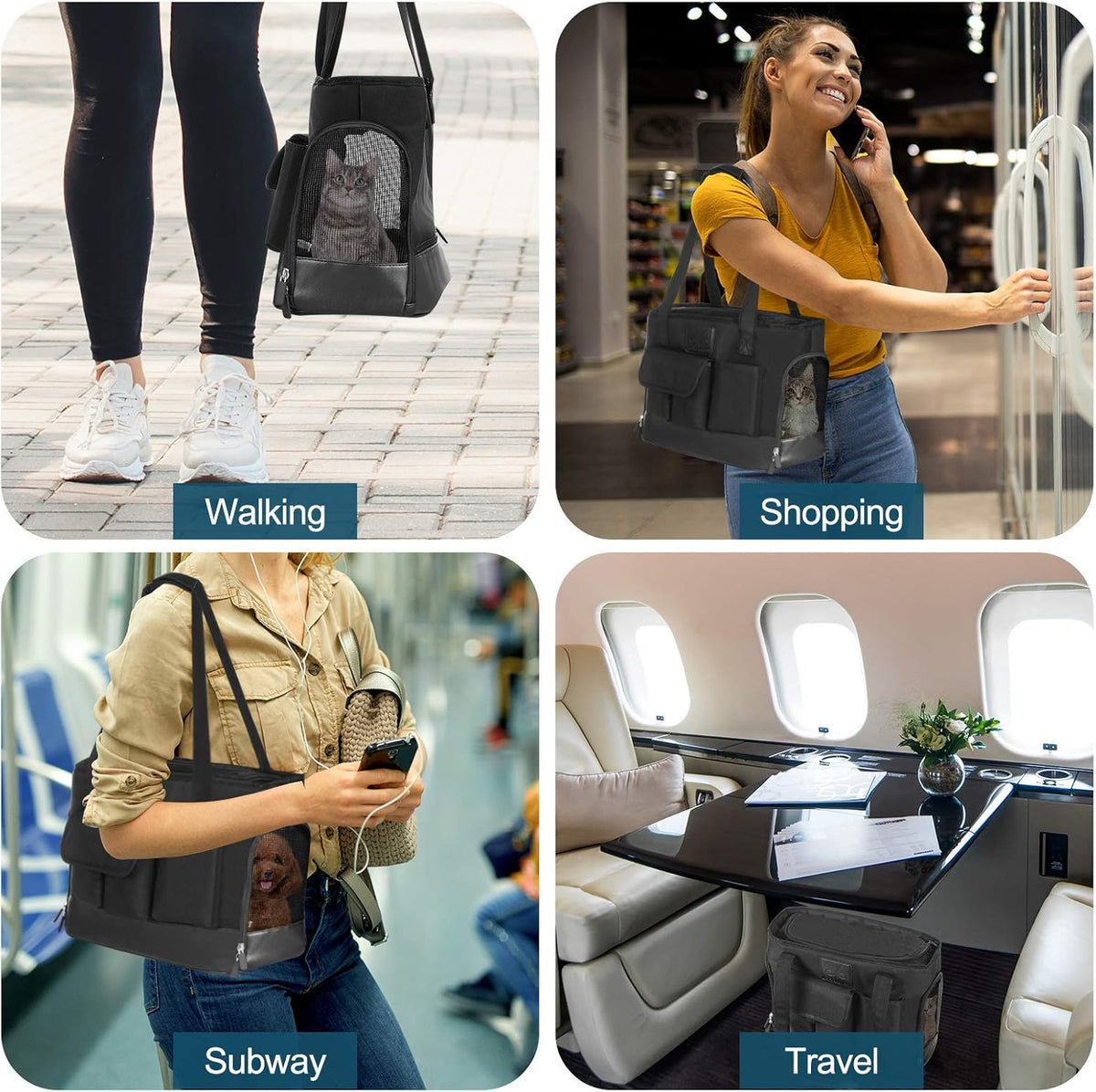 Cat Carrier, Dog Carrier, Pet Carrier, Foldable Waterproof Premium PU Leather Oxford Cloth Dog