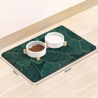 Rnivvi Dog Food Mat, 16" x 24" Flower Absorbent Dog Cat Bowl Mat for Food and Water, Cute Anti-Slip