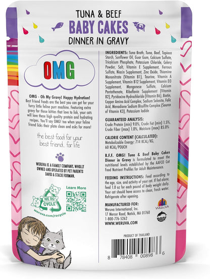 Weruva B.F.OMG - Best Feline Friend Oh My Gravy!, Tuna & Beef Baby Cakes with Tuna & Beef in Gravy