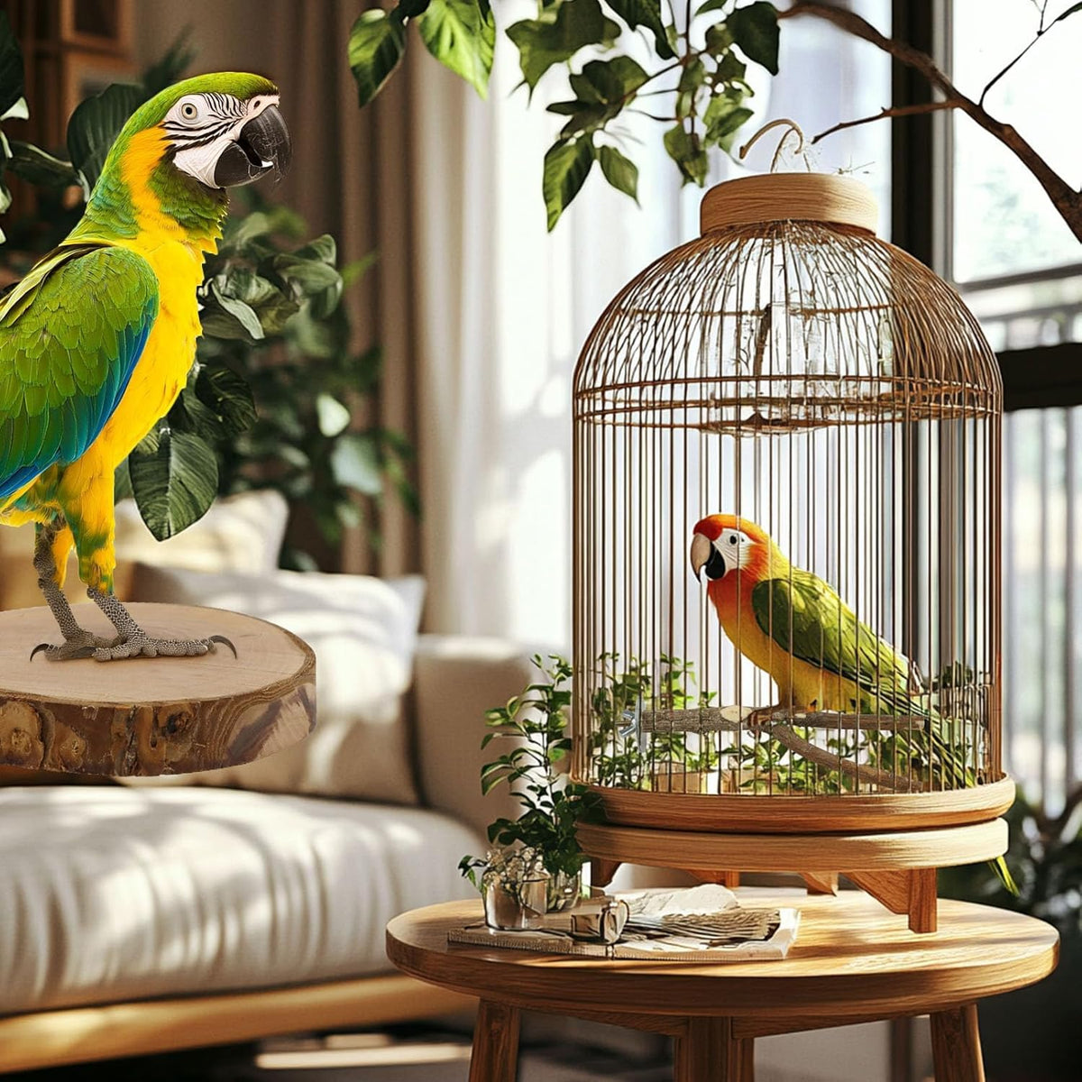 Natural Wood Bird Perches for Cage, Parrot Perch Stand & Platform, Bird Cage Accessories for