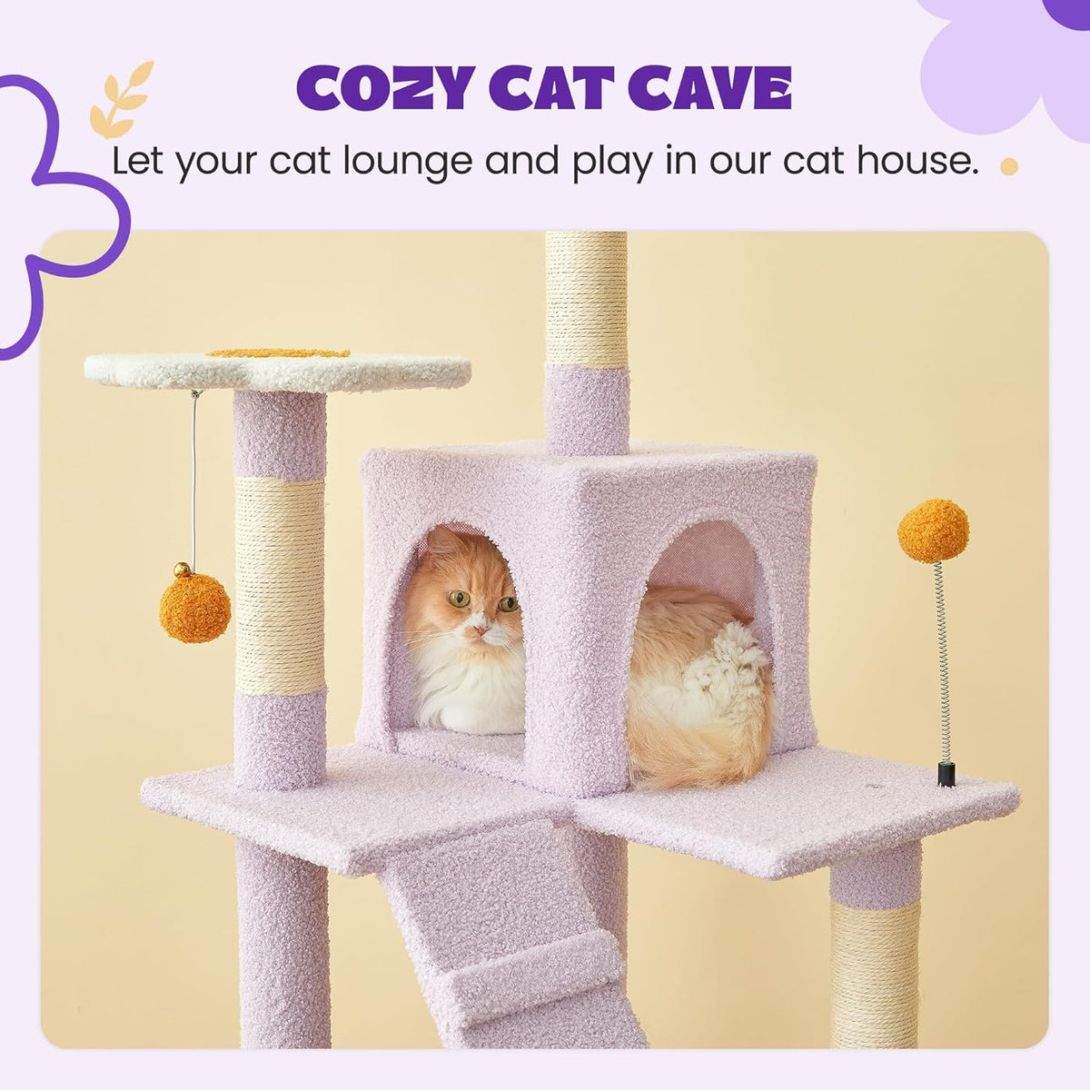 MWPO Flower Cat Tree for Indoor Cats, 63.8 Inches Multi-Level Cat Tower with Sisal-Covered