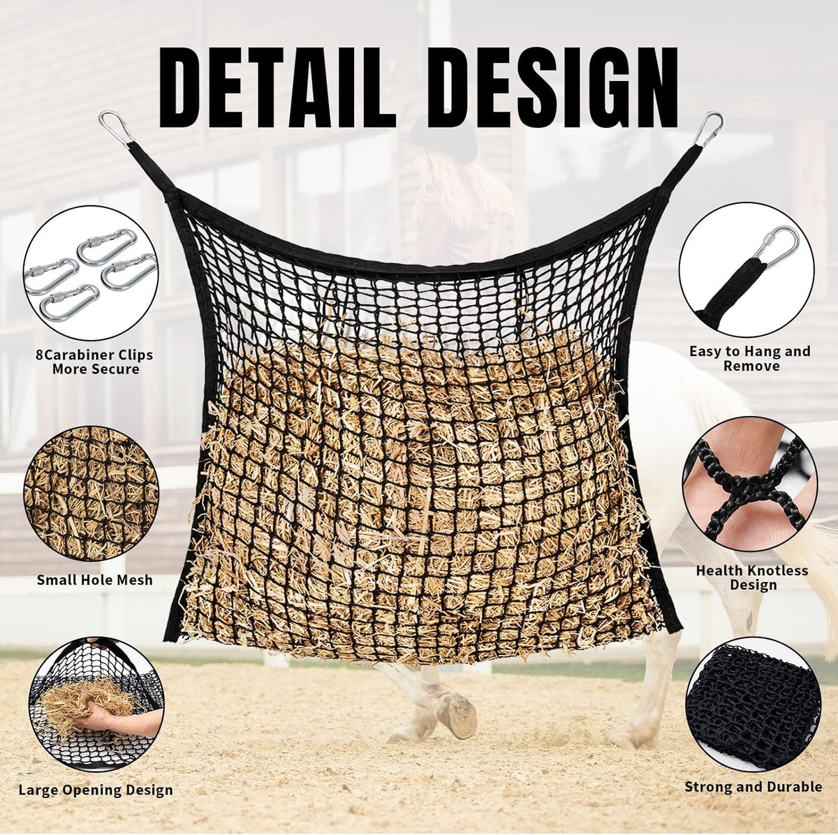 4 PCS Slow Feed Hay Net for Horses, Large Capacity Hay Bags for Horses Goats Sheep Donkey Trailer