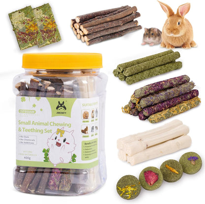 50-60 PCS Natural Rabbit Chew Toys, Treats, Timothy Sticks, Apple Sticks, Sweet Bamboo for Guinea