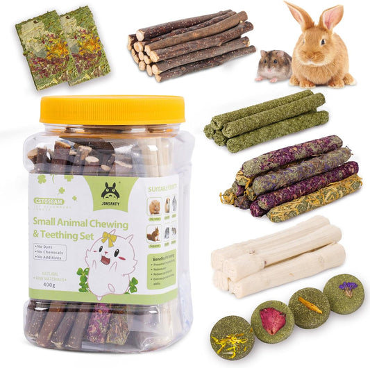 50-60 PCS Natural Rabbit Chew Toys, Treats, Timothy Sticks, Apple Sticks, Sweet Bamboo for Guinea