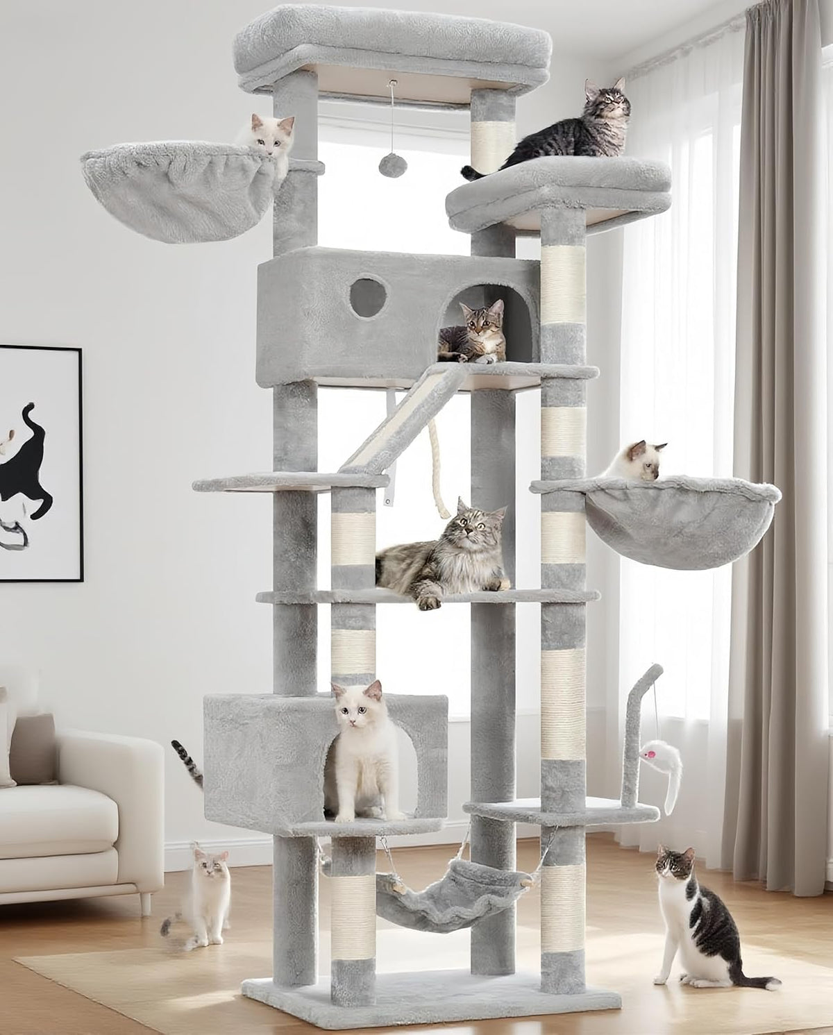 Cat Tree for Large Cats, 78.7"(200cm) Tall Cat Tower for Indoor Cats Multiple Cats with Large Top