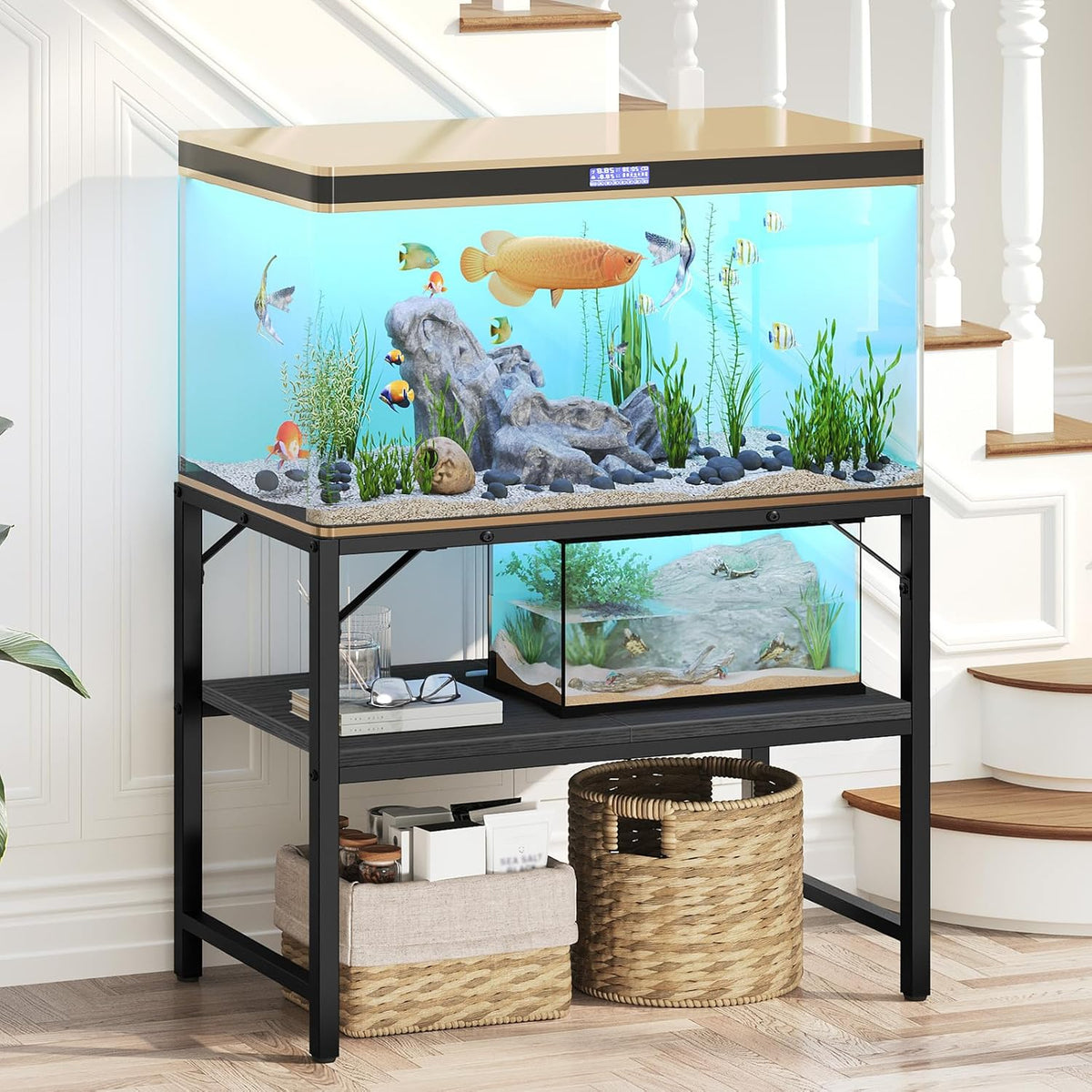 40-50 Gallon Fish Tank Stand, Aquarium Stand with 2-Tier Storage Shelves, Heavy Duty Breeder Turtle