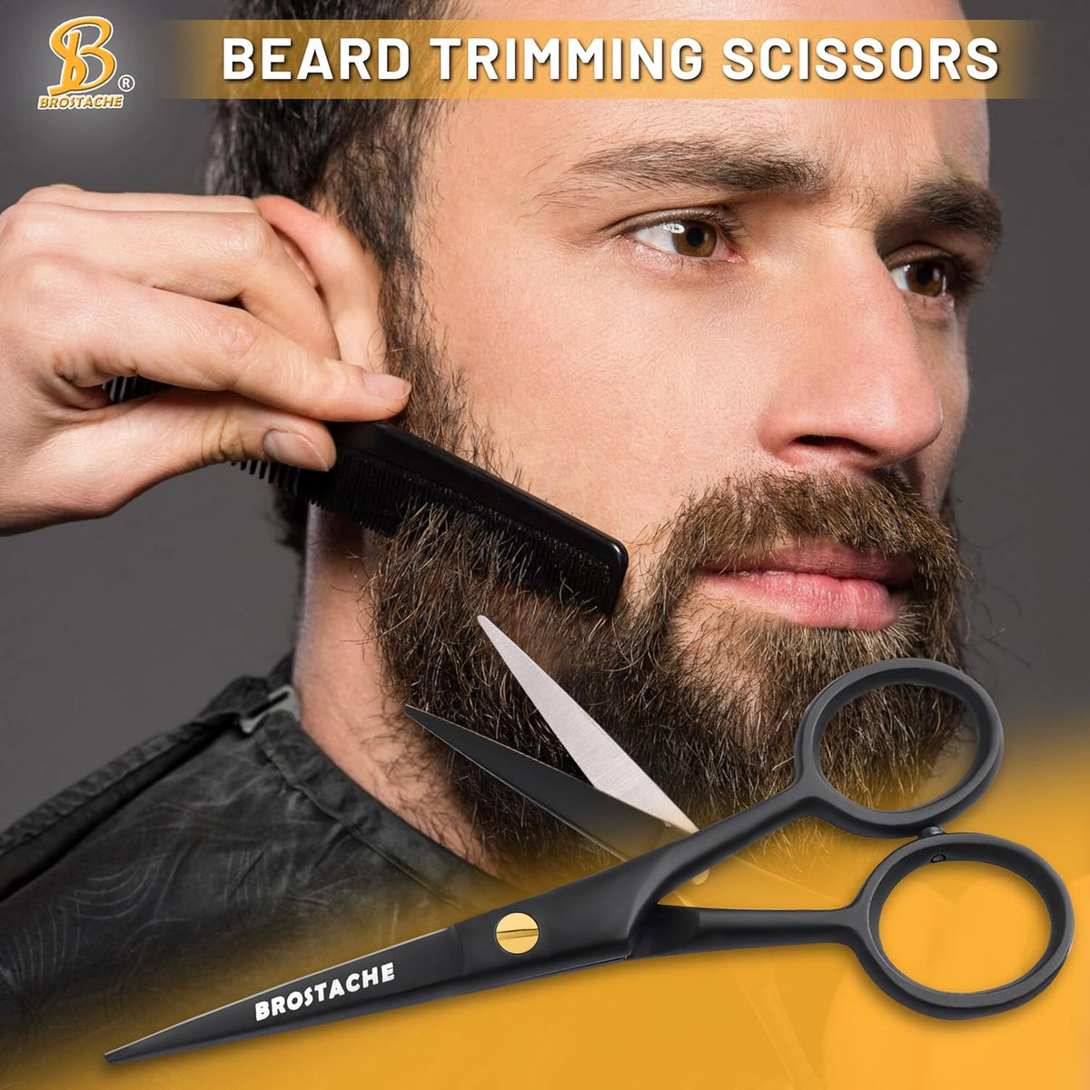 5” Professional Beard and Mustache Scissors, German Steel Beard Scissors Come with Mustache Comb