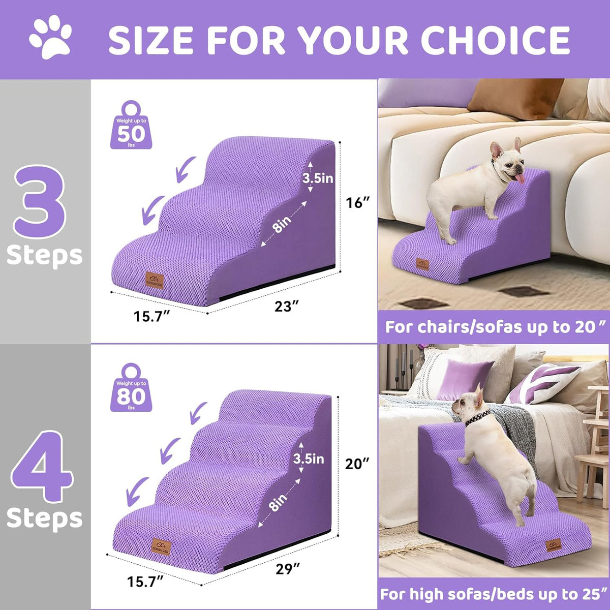 Dog Ramp and Stair for Bed 16" H-20 H,3-Step Cat Stair for Sofa and Chair,4-Step Dog Ramp for High