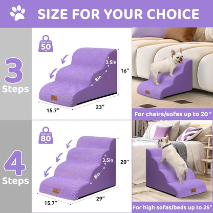 Dog Ramp and Stair for Bed 16" H-20 H,3-Step Cat Stair for Sofa and Chair,4-Step Dog Ramp for High