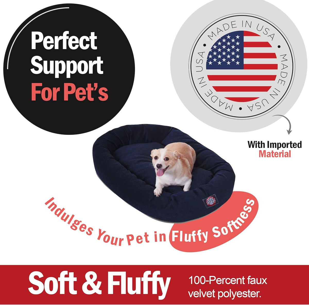 Majestic Pet 32 Inch Micro Velvet Calming Dog Bed Washable 32x23x7 (inch) – Cozy Soft Round Donut