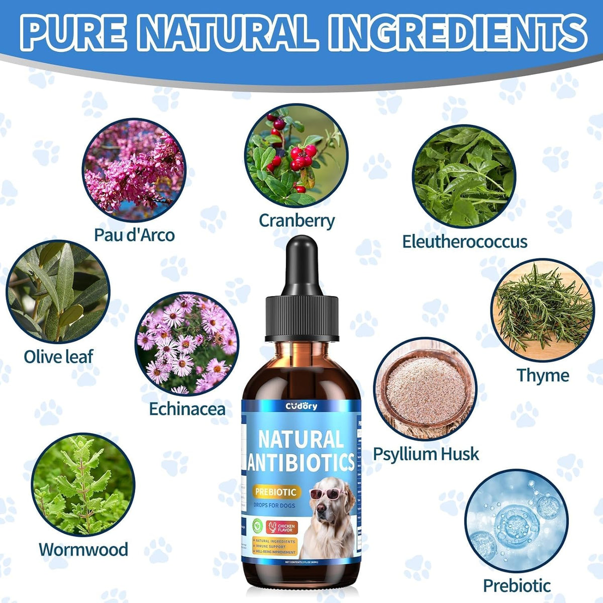 Natural Antibiotics for Dogs, Herbal Dog Antibiotics Supplement with Prebiotics for Dog Allergy