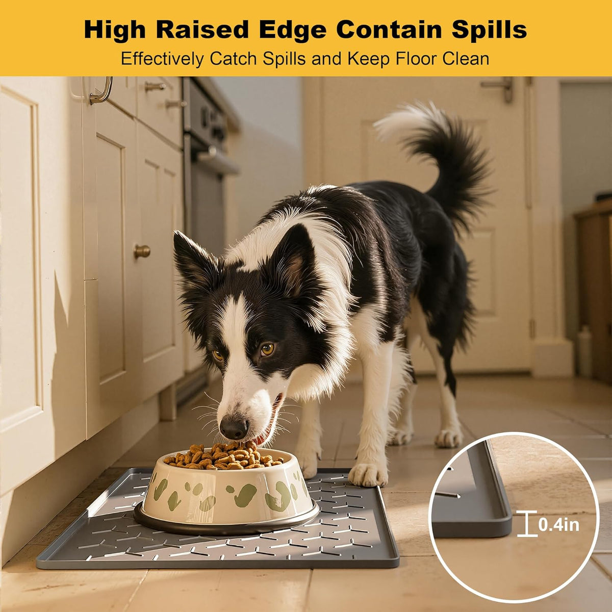 Pieviev Dog Cat Food Bowl Mat, Silicone Waterproof Food Grade Pet Food Mat for Floor, High Raised