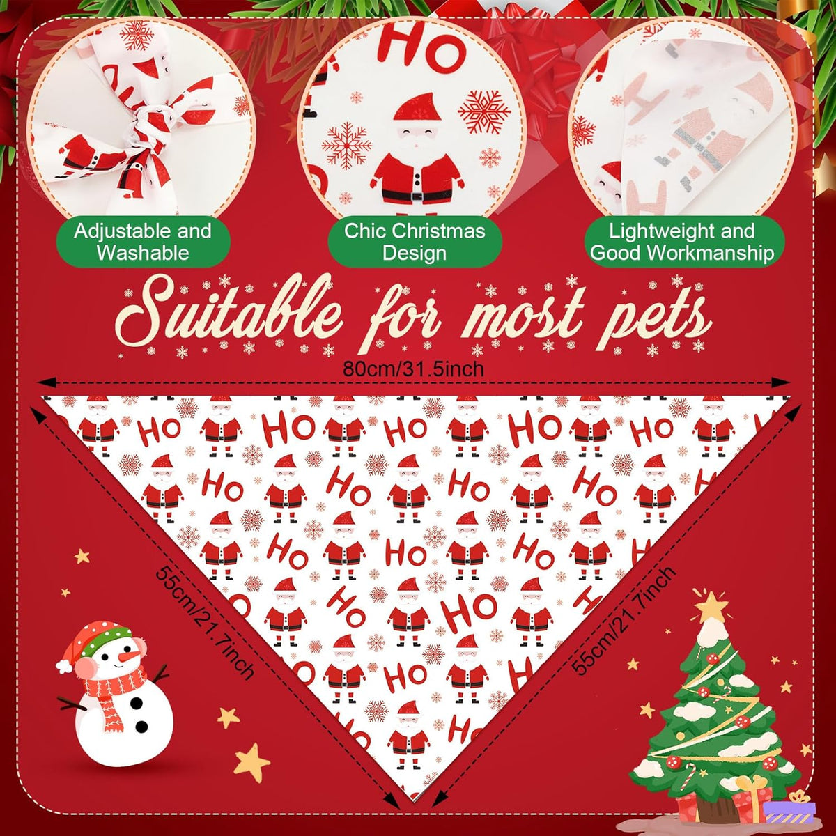 Chunful 100 Pieces Christmas Dog Bandanas Bulk Red and White Xmas Bandanas for Dogs Triangle Scarf
