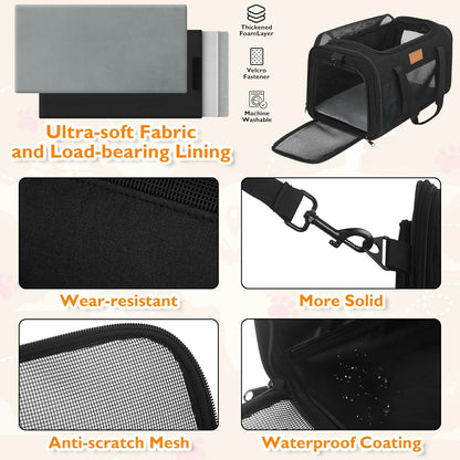 PETUX TSA Approved Pet Carrier in Cabin, 17"x11"x9.5" Soft Cat Carriers for Small Cat up to 12 lb