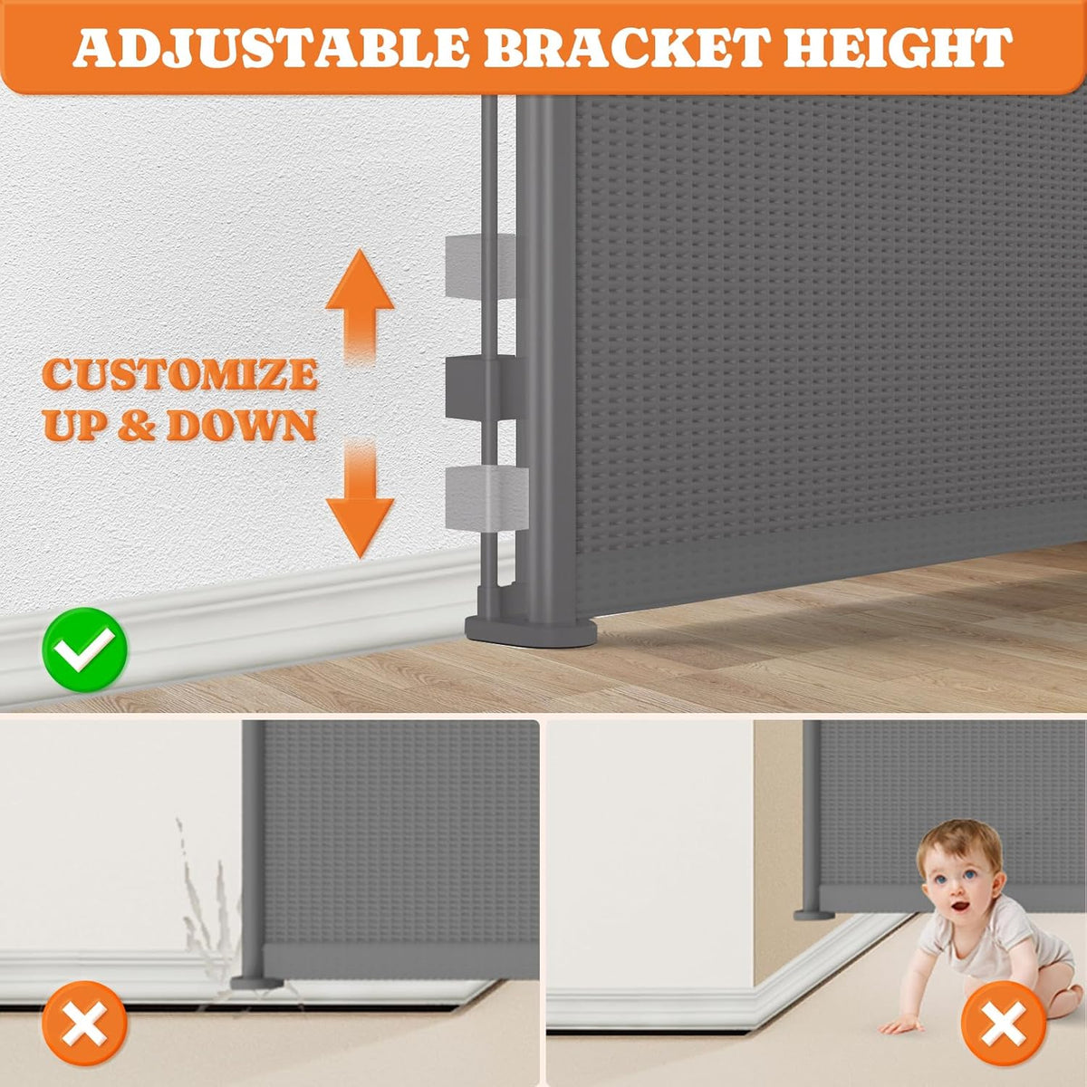 Upgrade 71" Retractable Baby Gates with Reinforced Strips, 41" Tall Retractable Gate Indoor for