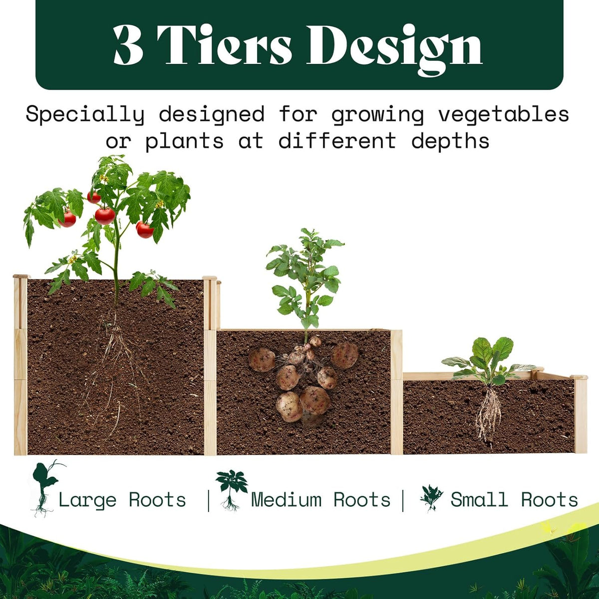 AMERLIFE 3-Tier Raised Garden Bed for Outdoor Gardening, Fir Wood Planter Box with Dividers