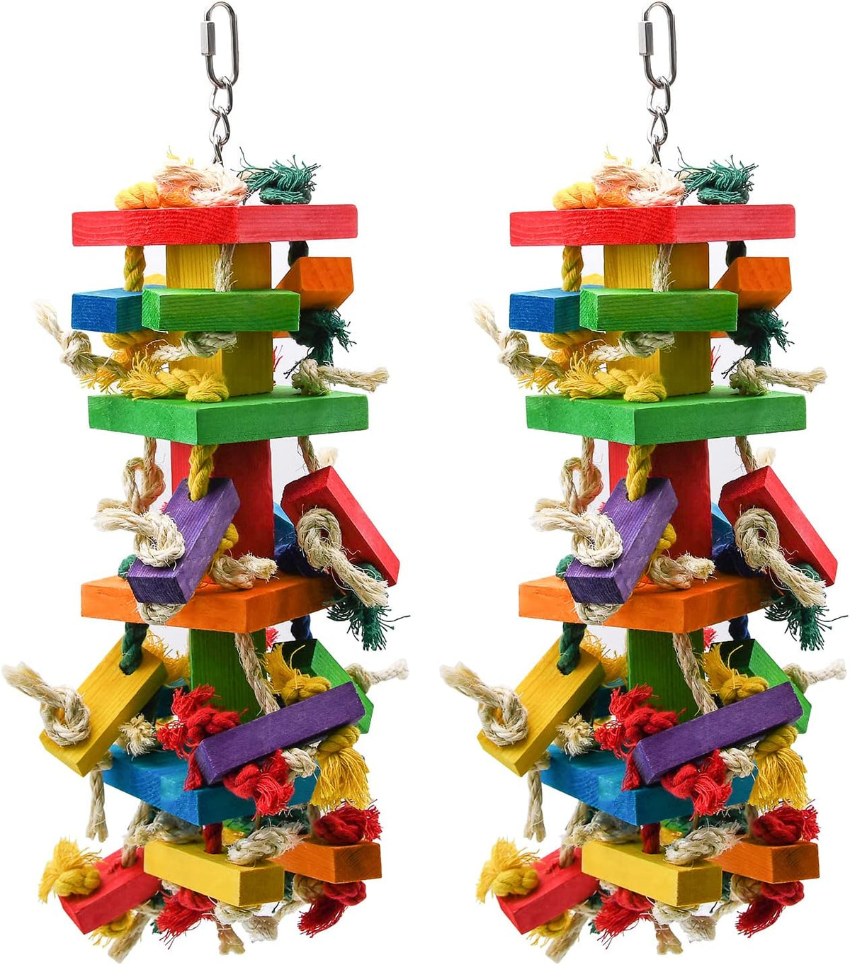 RUBY.Q 2 Pack Large Parrot Toy, 20in Bird Parrot Toy, Multicolored Natural Wooden Bird Chewing Toys