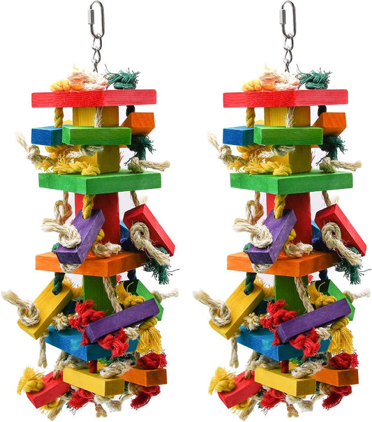 RUBY.Q 2 Pack Large Parrot Toy, 20in Bird Parrot Toy, Multicolored Natural Wooden Bird Chewing Toys