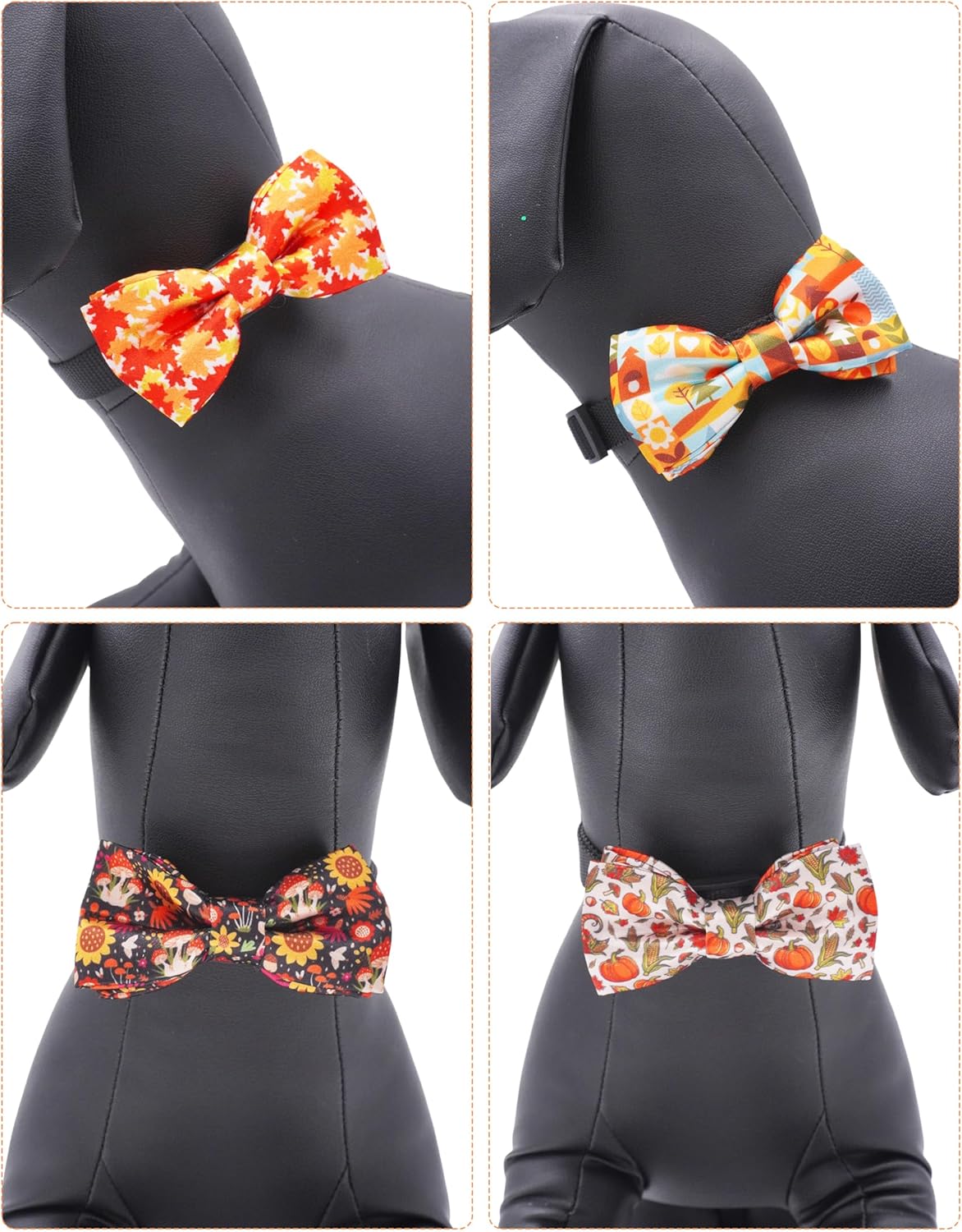 PET SHOW 10 Pack Fall Big Dog Bow Ties for Large Medium Dogs Sliding Collar Attachments Autumn