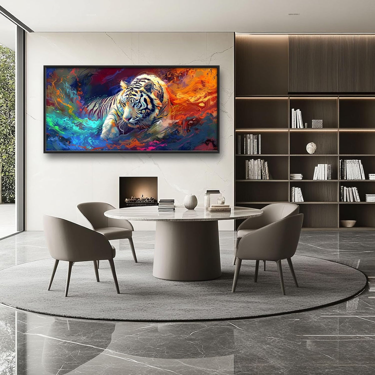 Quorin White Tiger Large Wall Art Abstract Colorful Tiger Animal Pictures Wall Decor Canvas Print