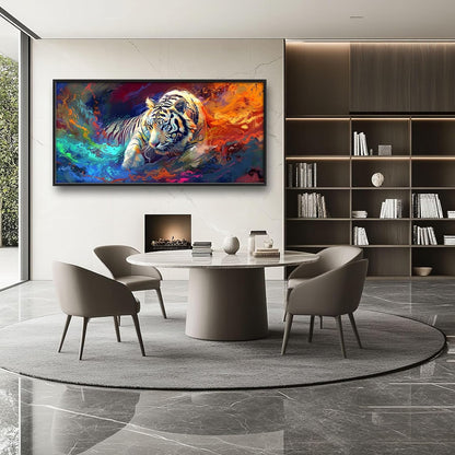 Quorin White Tiger Large Wall Art Abstract Colorful Tiger Animal Pictures Wall Decor Canvas Print