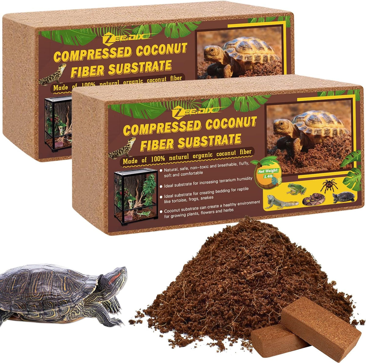 ZeeDix 2Pcs Compressed Coconut Fiber Substrate, 100% Organic Coco Coir Fiber Brick Substrate Fluffy