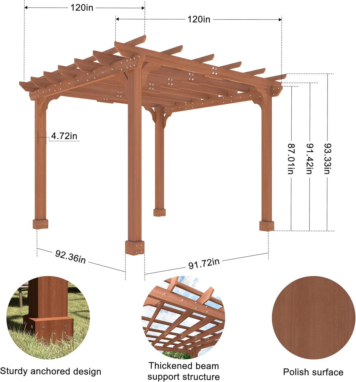 MUPATER 10×10 FT Wooden Pergola with Roof, Wood Pergola Kit with Stakes, Outdoor Shelter Structure