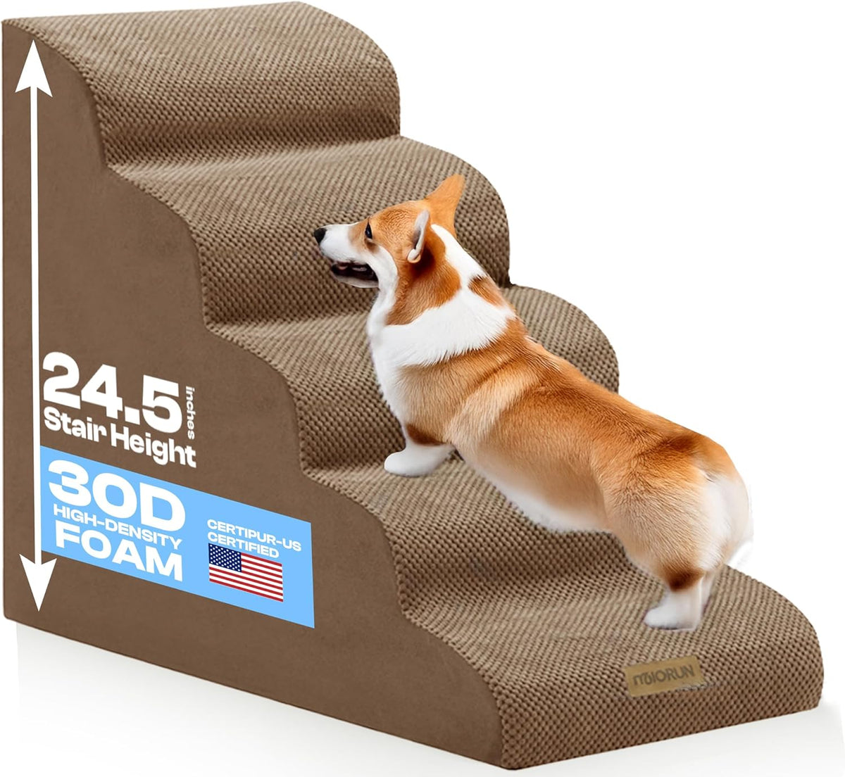 Dog Stairs for High Beds Up to 26-30", 5-Step Foam Pet Ramp with Washable Cover, Gentle Slope