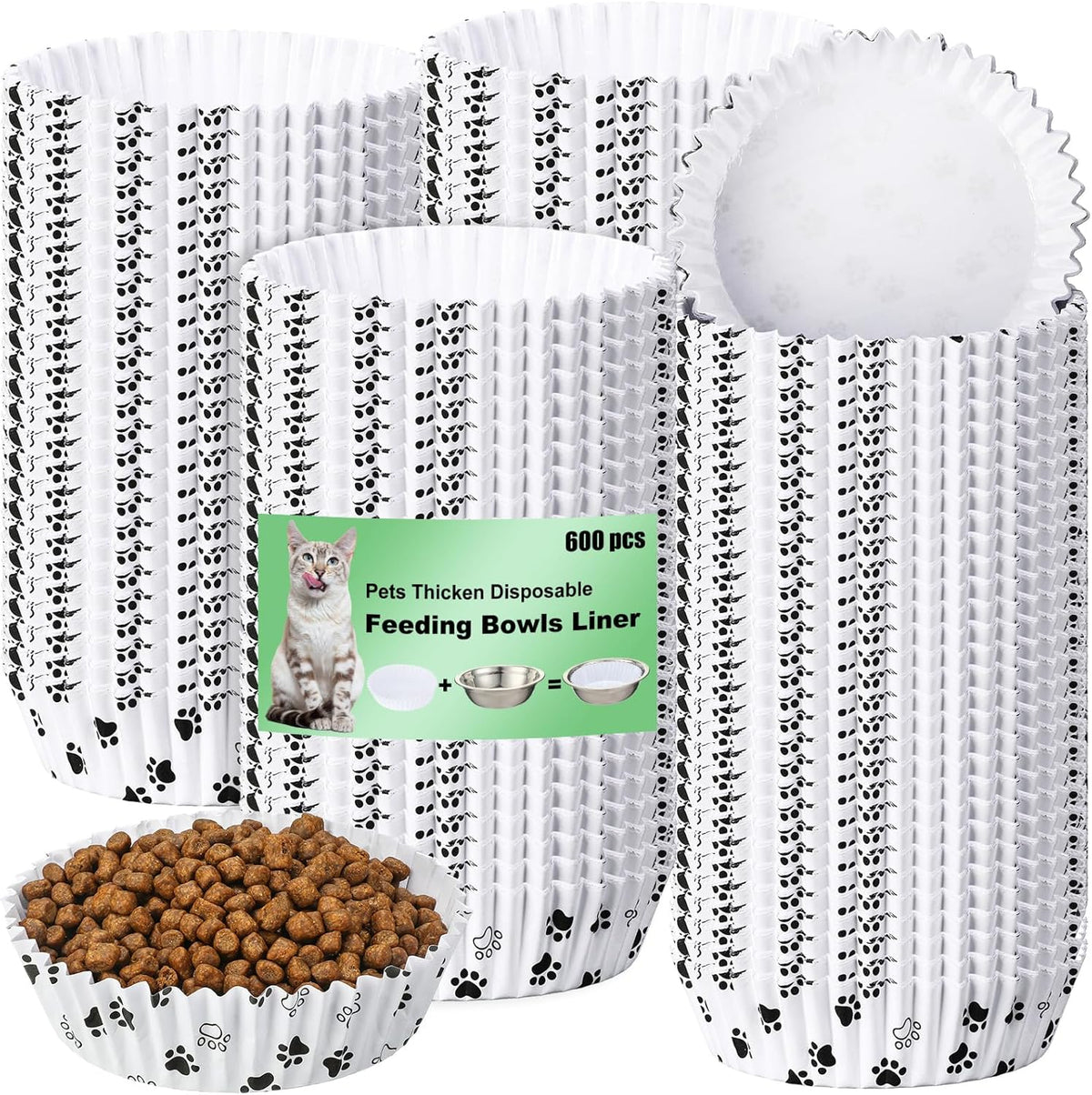 meekoo 600 Pcs Large Pet Disposable Feeding Bowls Liner Bulk Cat Food Bowls Small Paper Dish Paper
