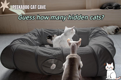 XxingSheep 4 Ways Shuttled XL Cat Tunnel Bed for Indoor Cats Peekaboo Cat Cave Donut with Cool Mat