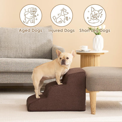 EHEYCIGA Curved Dog Stairs Ramp for Small Dogs 15.7" H, 3-Step Dog Steps for Couch Sofa and Chair