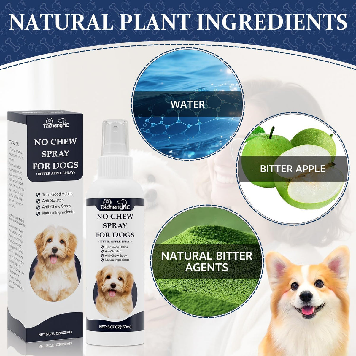 No Chew Spray for Dogs, 150 ml Bitter Apple Deterrent Spray to Stop Chewing, Licking and Biting on