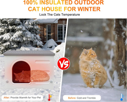 Rockever Plastic Outdoor Indoor Cat House with Insulated Liner, 100% Insulated Feral Cat House for