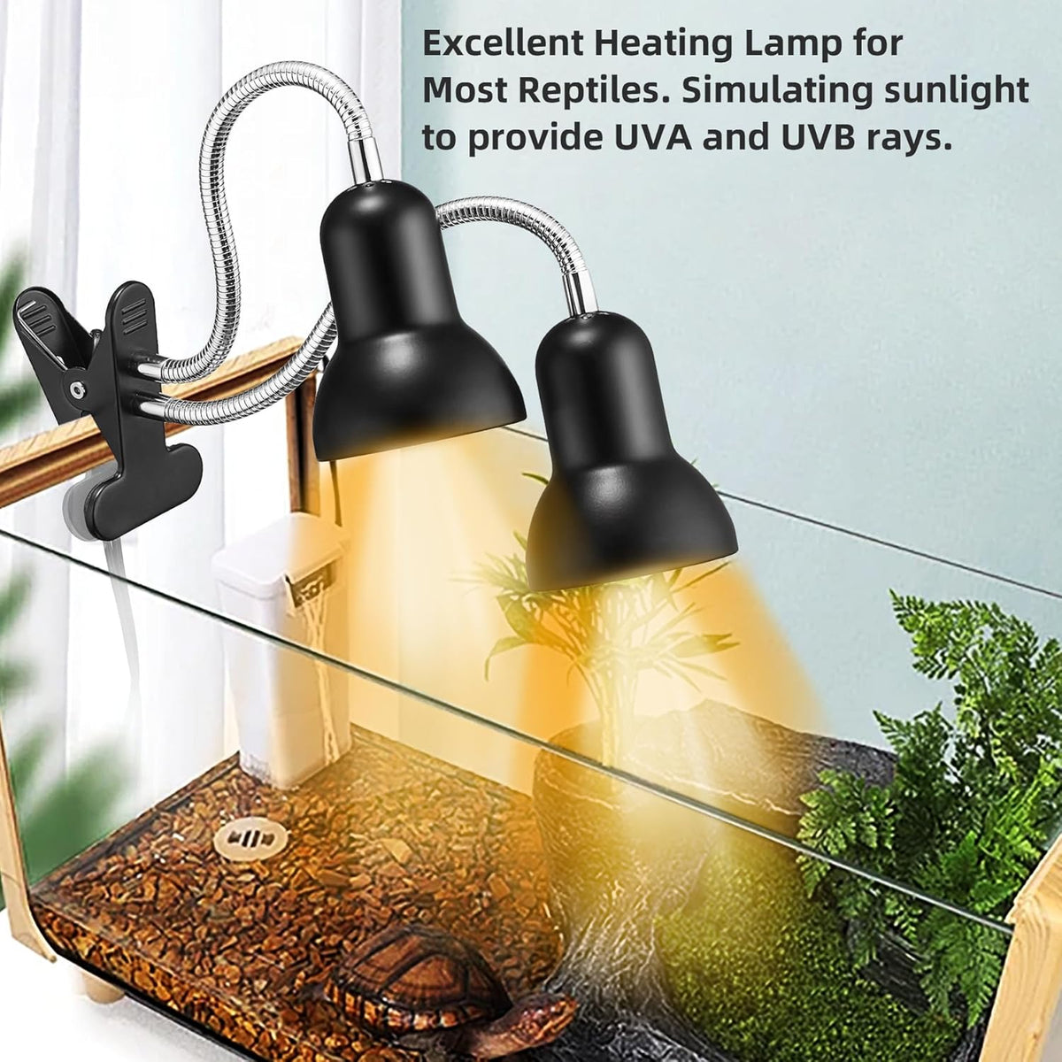 Reptile Heat Lamp, Turtle Lamp with Cycle Timer,Dual-Head UVA UVB, Heat Lamp for Lizard