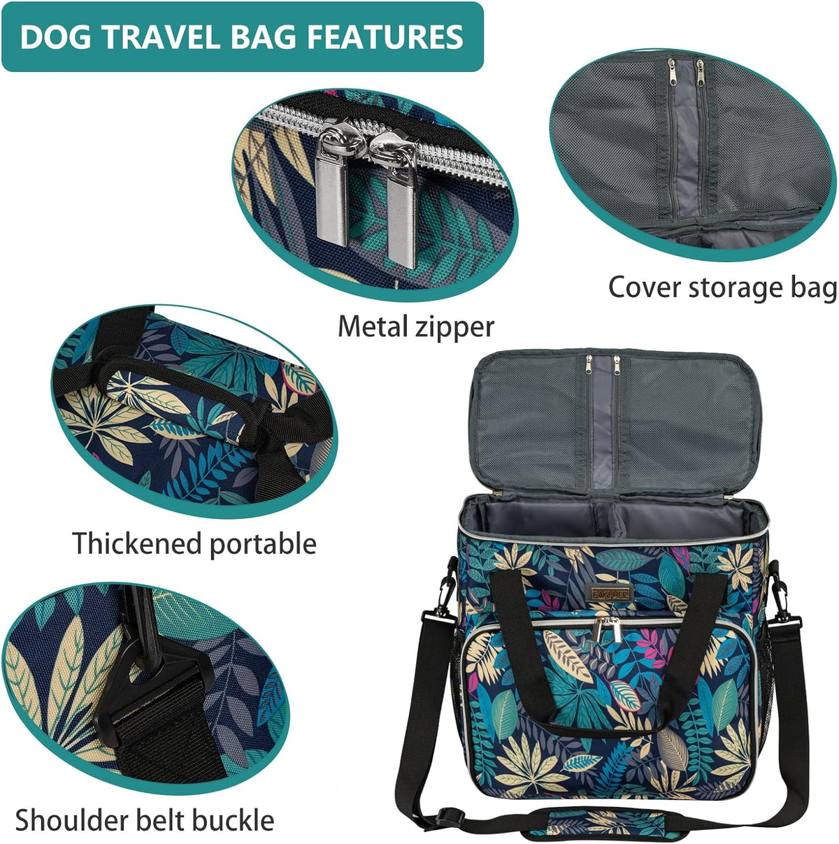 BAGLHER Dog Travel Bag, Pet Travel Bag (All Pet Travel Supplies), with 2 Pet Food Containers and 2
