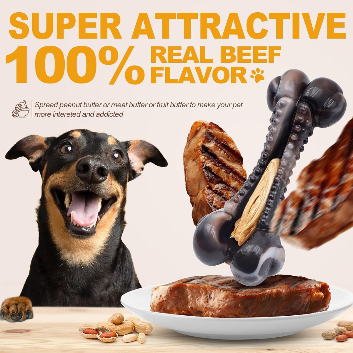 Dog Chew Toys for Aggressive Chewers, 2Pack Large Indestructible Dogs Bone Toy for Small Medium